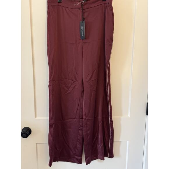 Rachel Zoe Satin Straight Wide Leg Pants Size 14 Maroon/Wine Bling Accent NWT - Picture 1 of 8